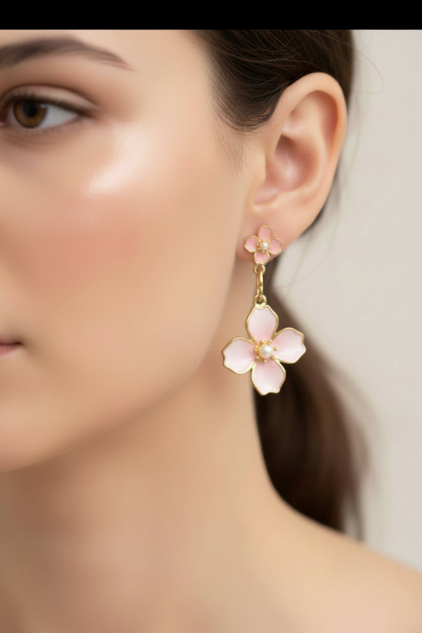 Pink Enamel  Floral Earrings Earrings