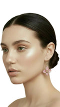 Hot Pink Enamel Drop Floral Earrings